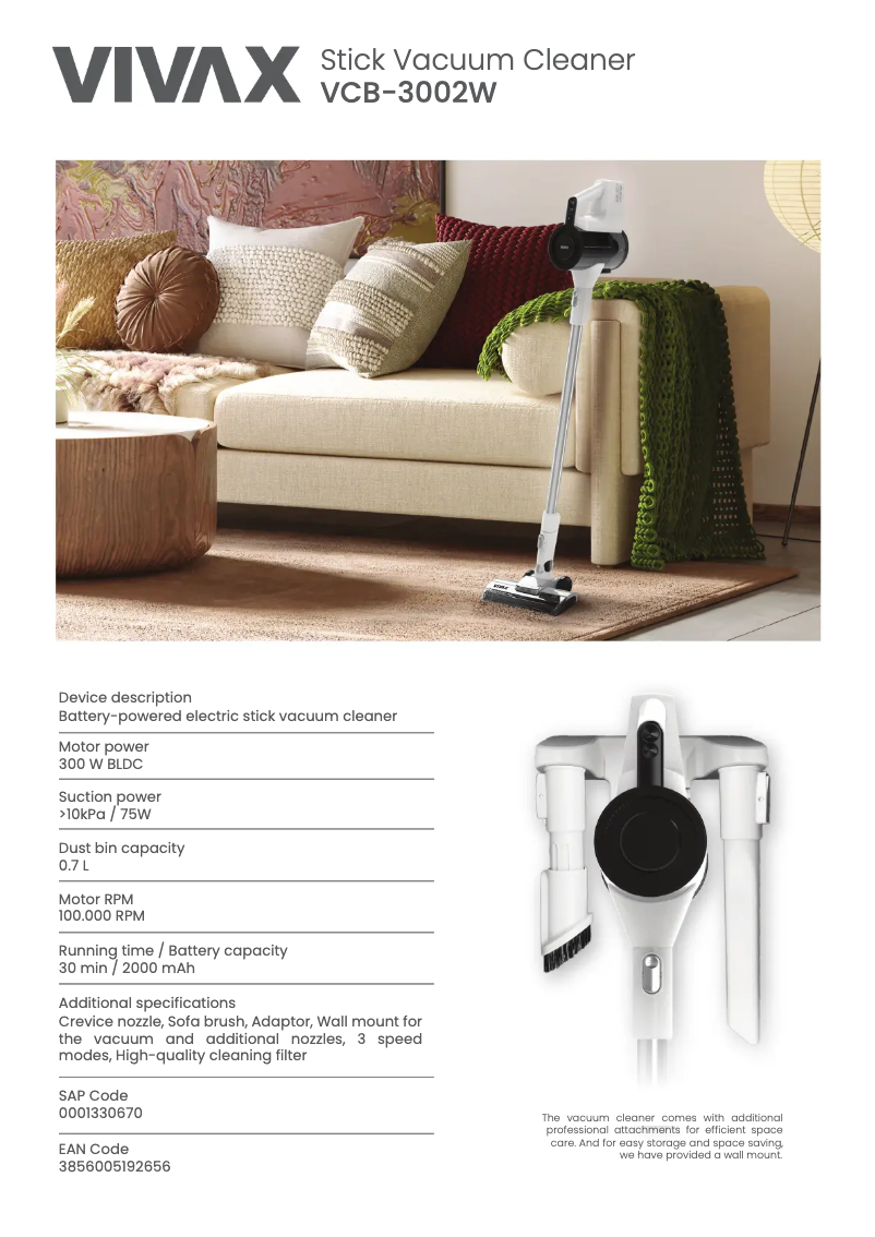 Page 1 of the manual Technical Sheet Vivax VCB-3002W