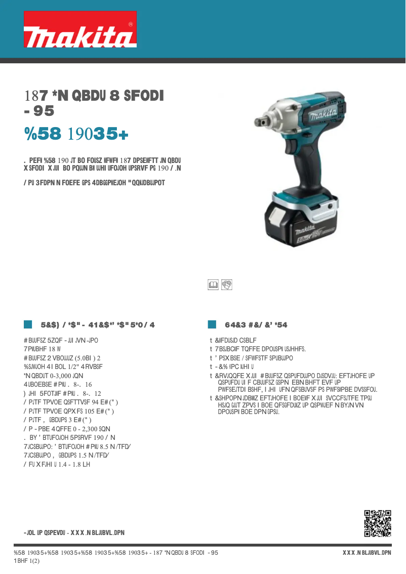 Page 1 of the manual Technical Sheet Makita DTW190RTJ