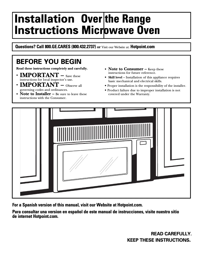 Page 1 of the manual Installation Guide Hotpoint RVM1435SK