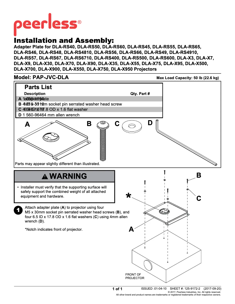 Page 1 of the manual User Manual Peerless-AV PAP-JVC-DLA