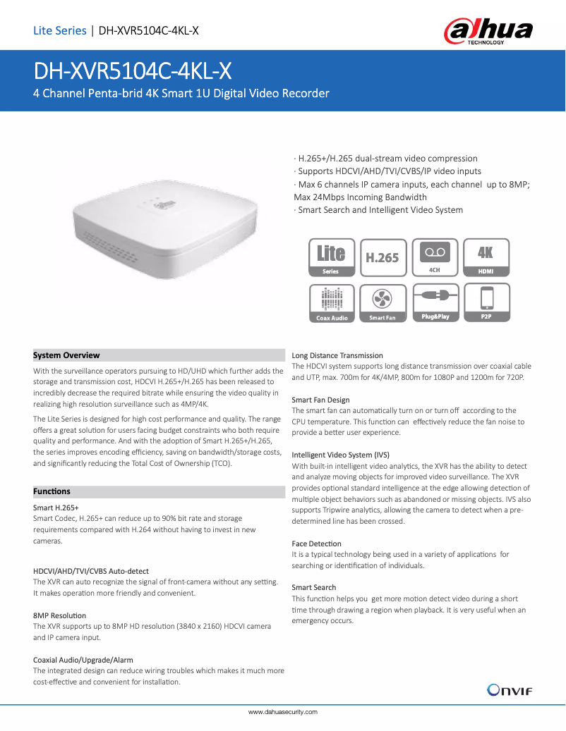 Page 1 of the manual Technical Sheet Dahua Technology XVR5104C-4KL-X