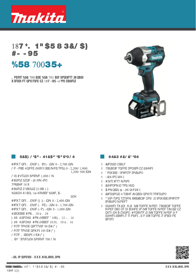 Page 1 of the manual Technical Sheet Makita DTW700RTJ