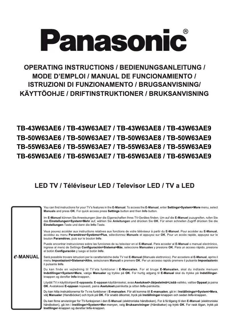 First page image of the manual for TB-65W63AE8