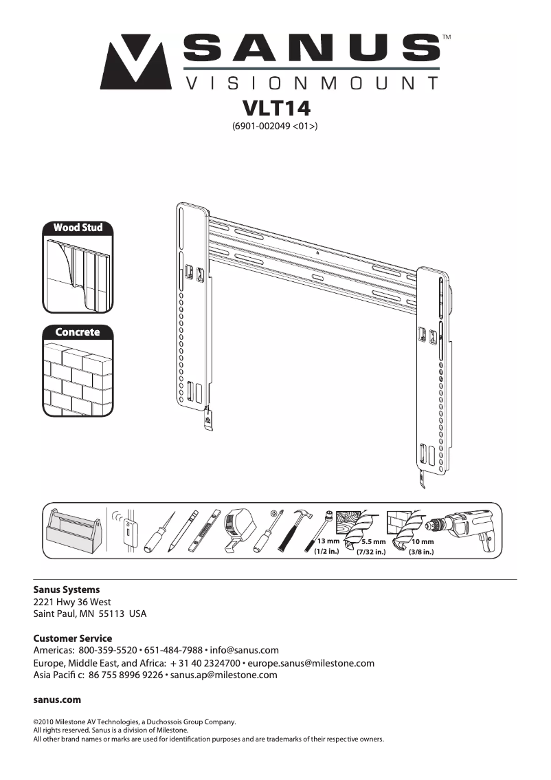 First page image of the manual for VisionMount VLT14
