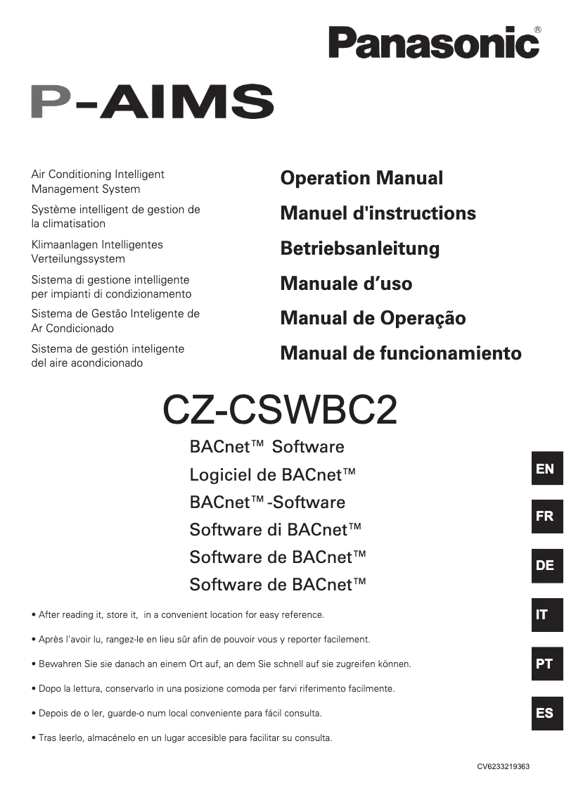 First page image of the manual for CZ-CSWBC2