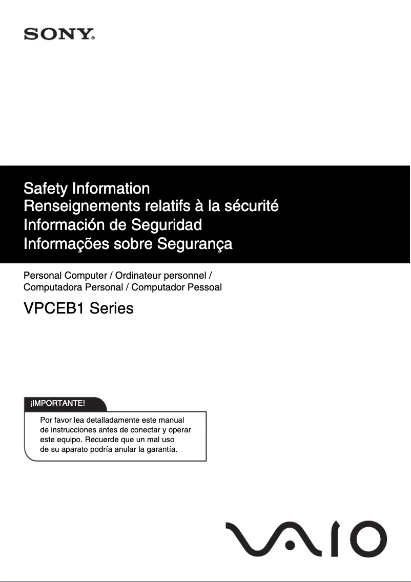 Page 1 of the manual Safety Instructions Sony Vaio VPCEB1HFX