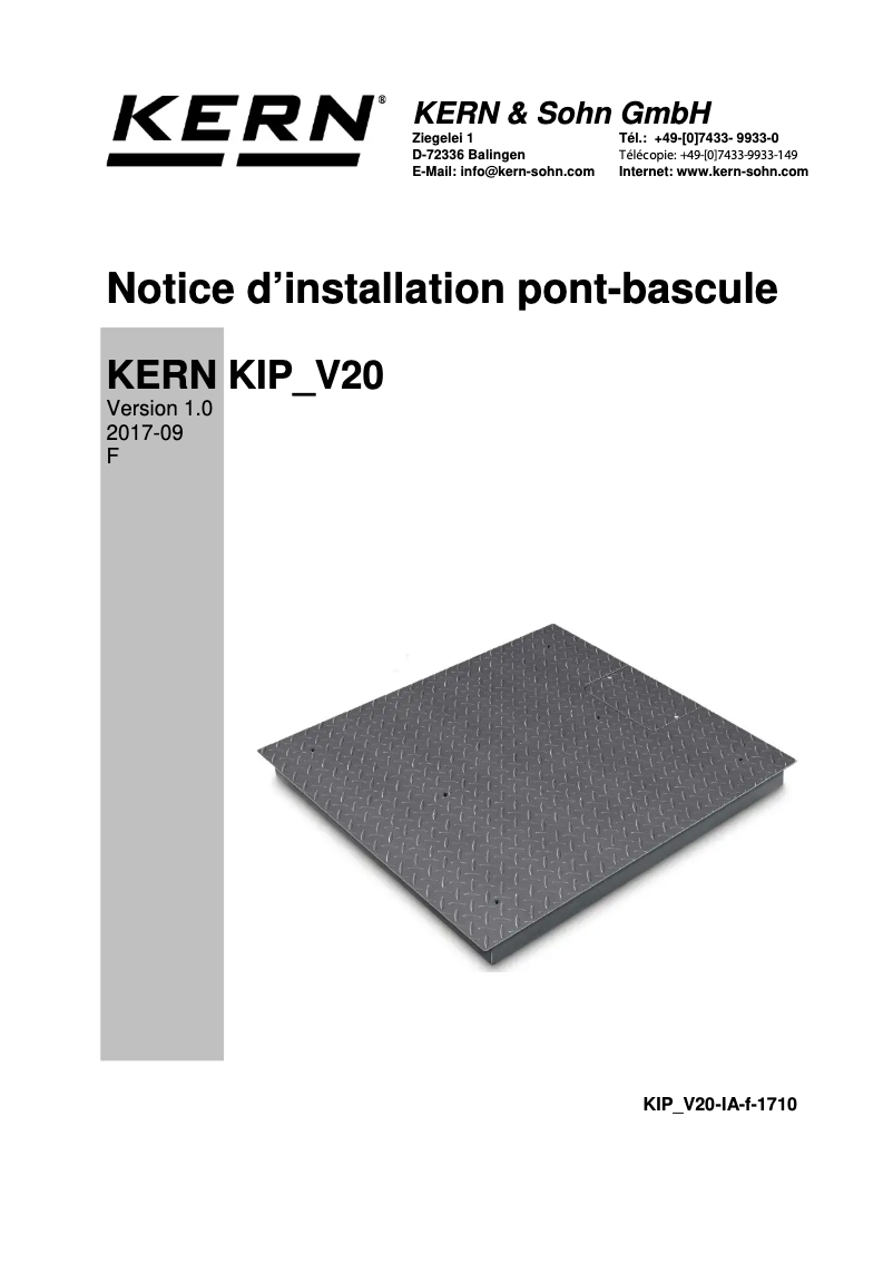Page 1 of the manual Installation Guide Kern BID 3T-3M