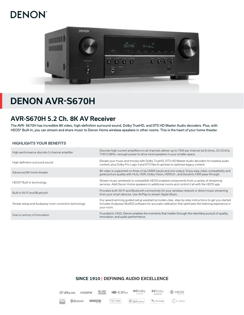 First page image of the manual for AVR-S670H
