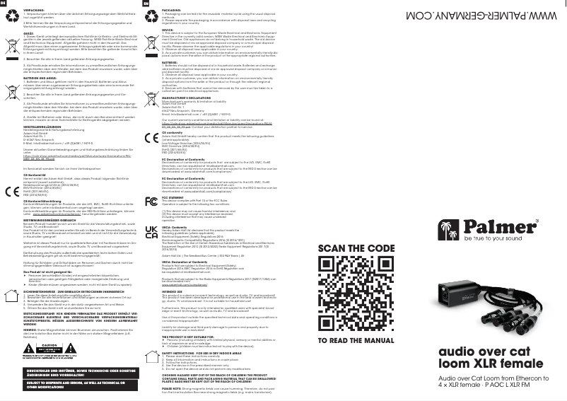 Page 1 of the manual Technical Sheet Palmer AoC Loom XLRf