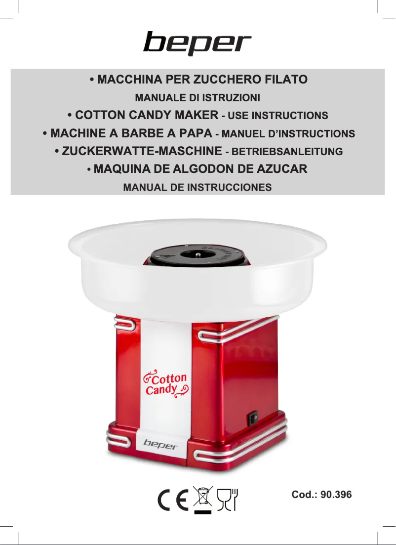 Page 1 of the manual User Manual Beper Candy Cotton 90.396Y