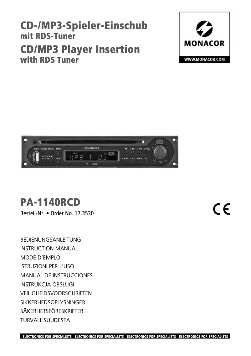 Page 1 of the manual User Manual Monacor PA-1140RCD