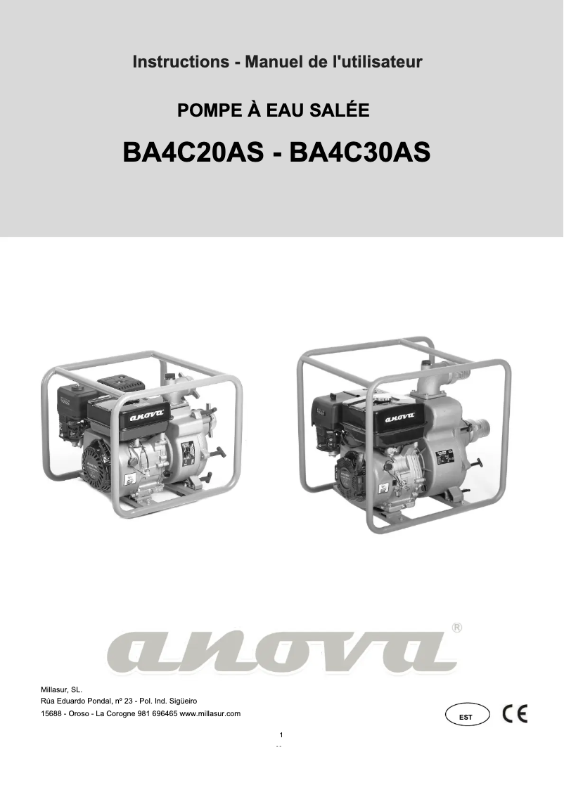 Page 1 of the manual User Manual Anova BA4C20AS
