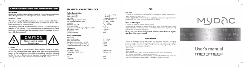 Page 1 of the manual User Manual Micromega MyDAC