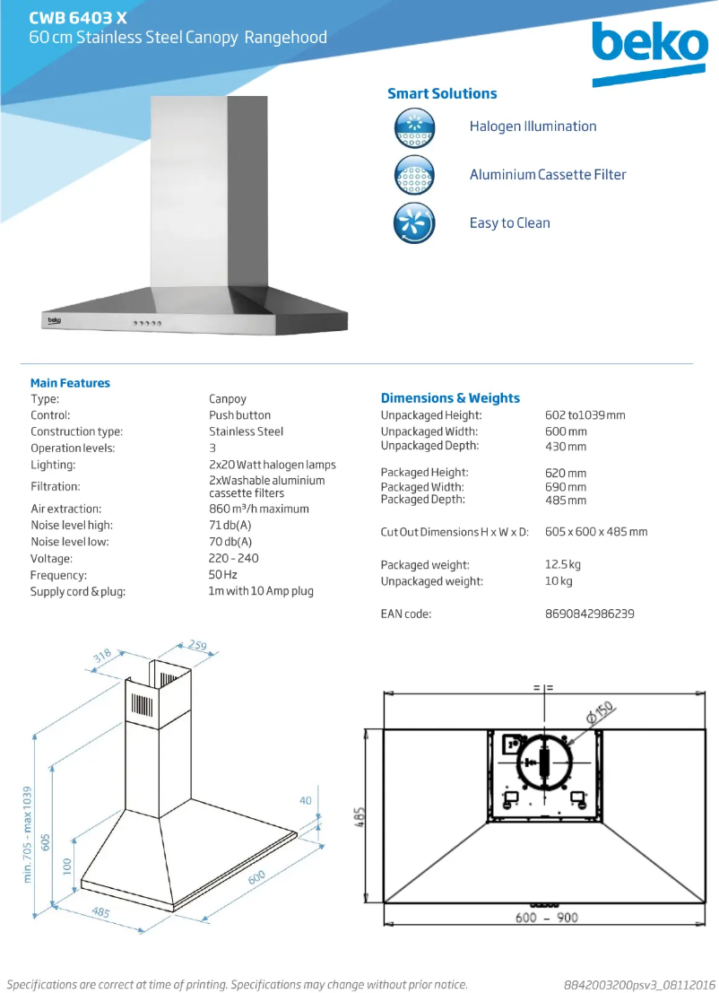 First page image of the manual for CWB6403X
