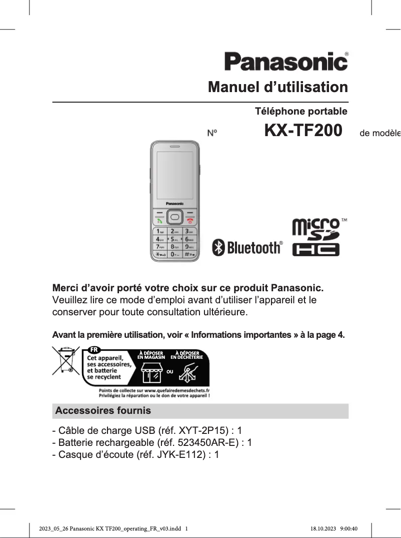 Page 1 of the manual User Manual Panasonic KX-TF200