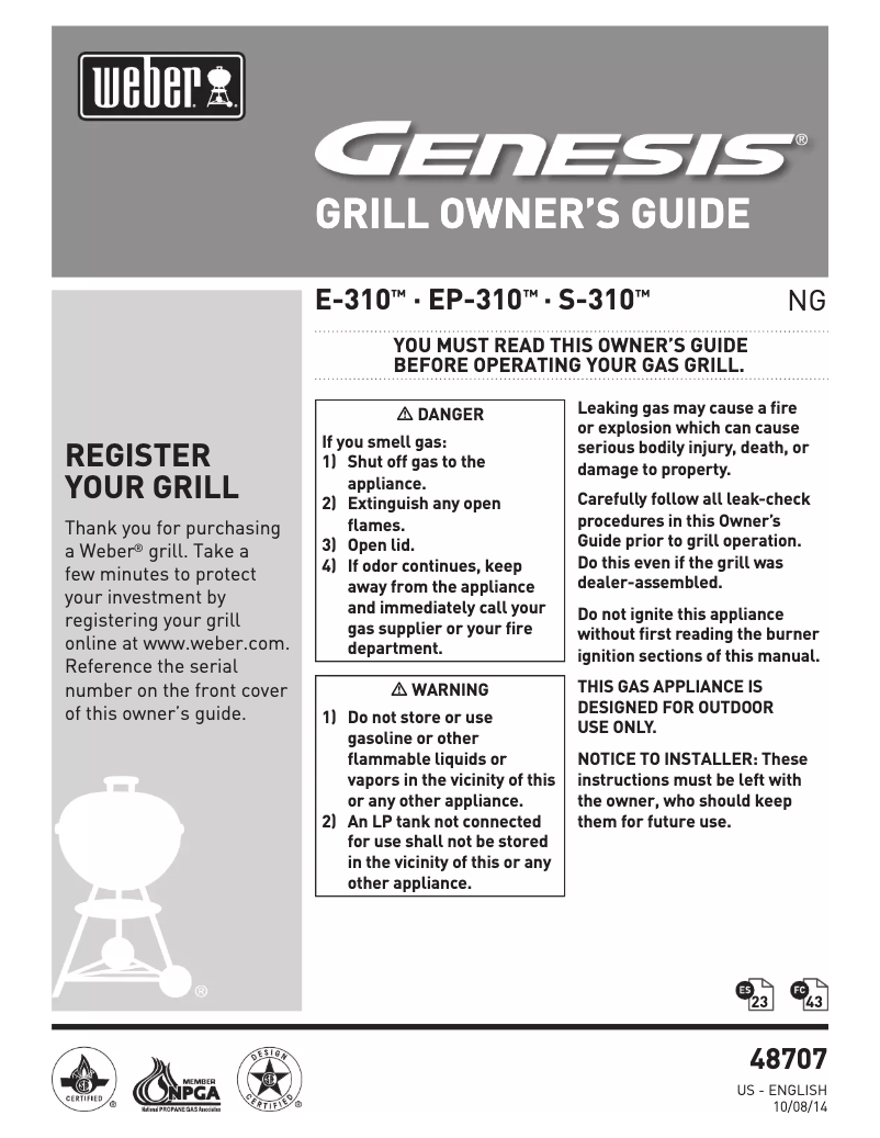 Page 1 of the manual Instructions / Assembly Weber Genesis S-310