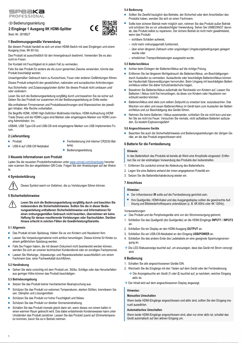 Page 1 of the manual User Manual Speaka SP-HSW-300