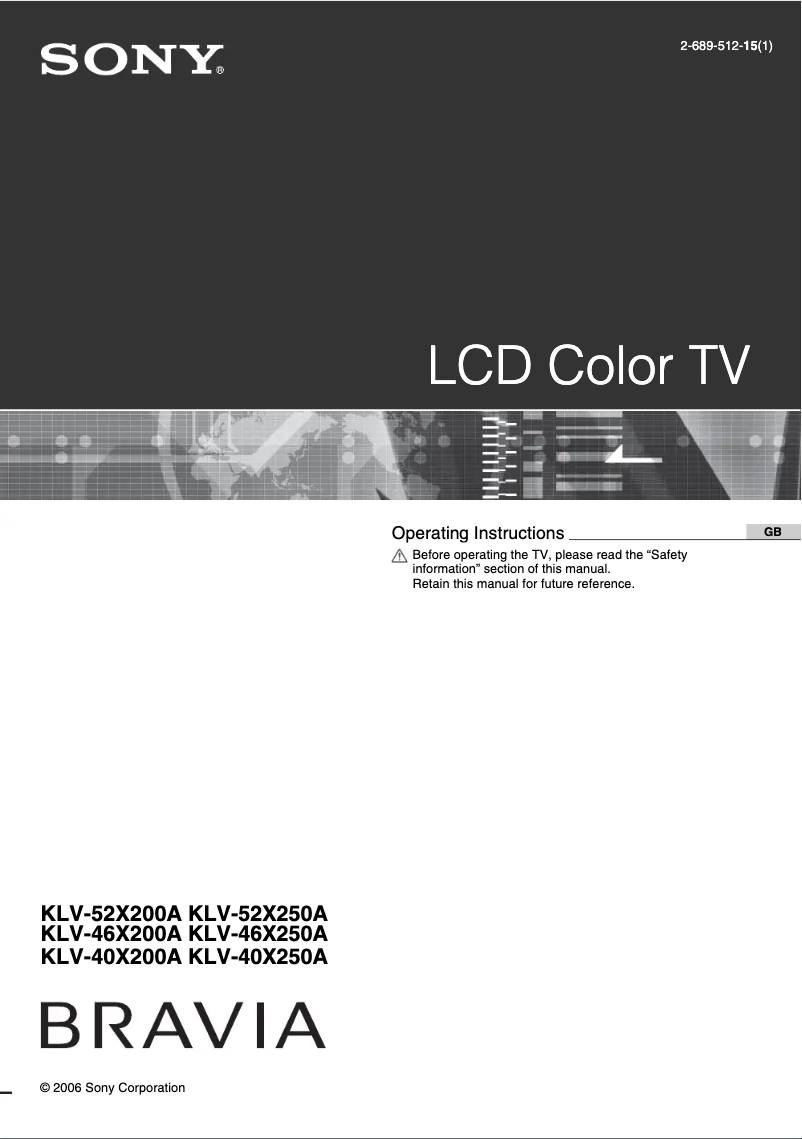 First page image of the manual for Bravia KLV-46X200A