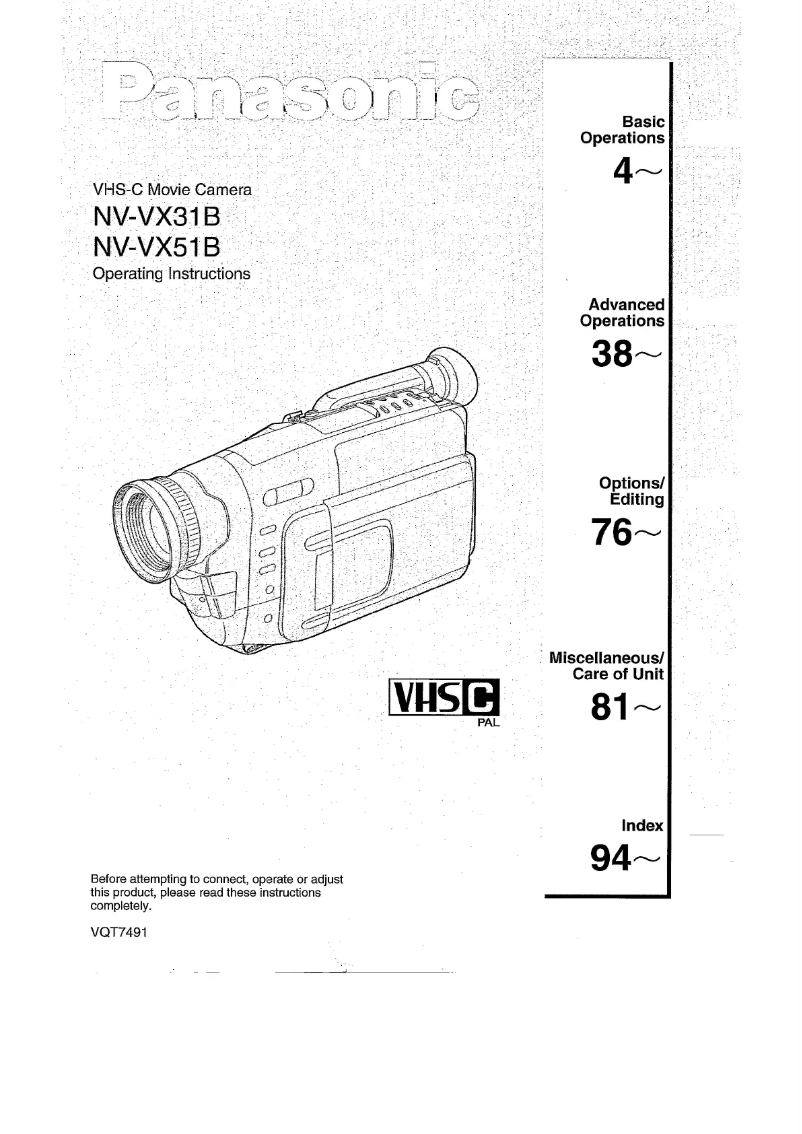 First page image of the manual for NV-VX51B