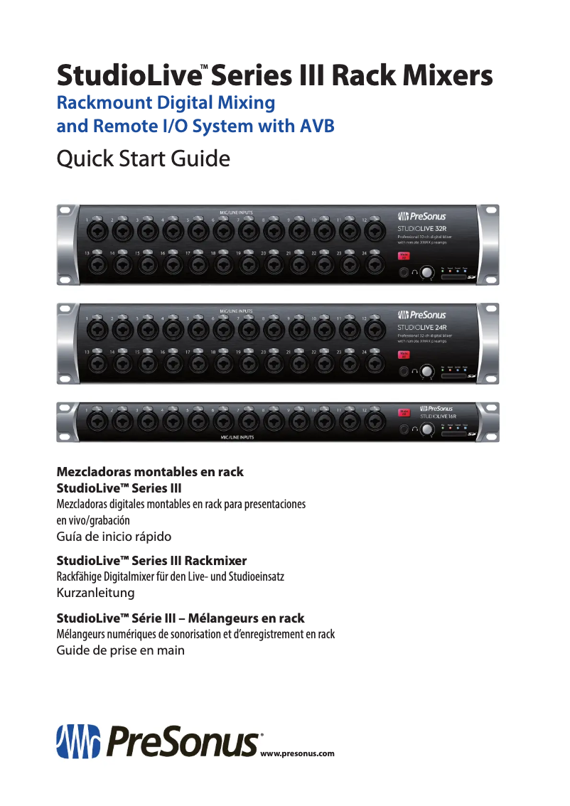 Page 1 of the manual Quick Start Guide PreSonus StudioLive 32R