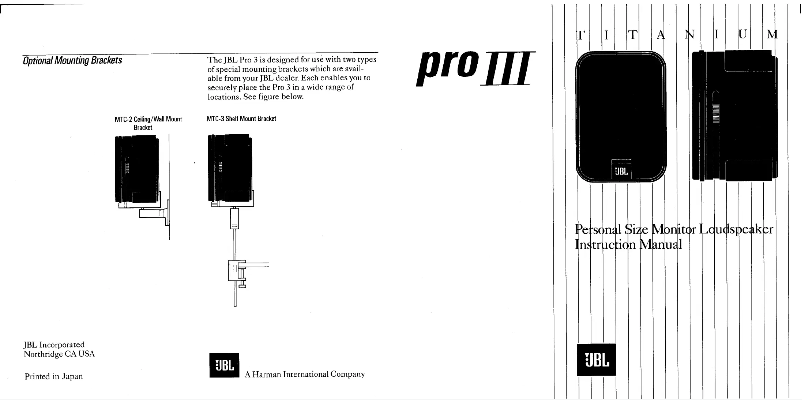 Page 1 of the manual User Manual JBL PRO III
