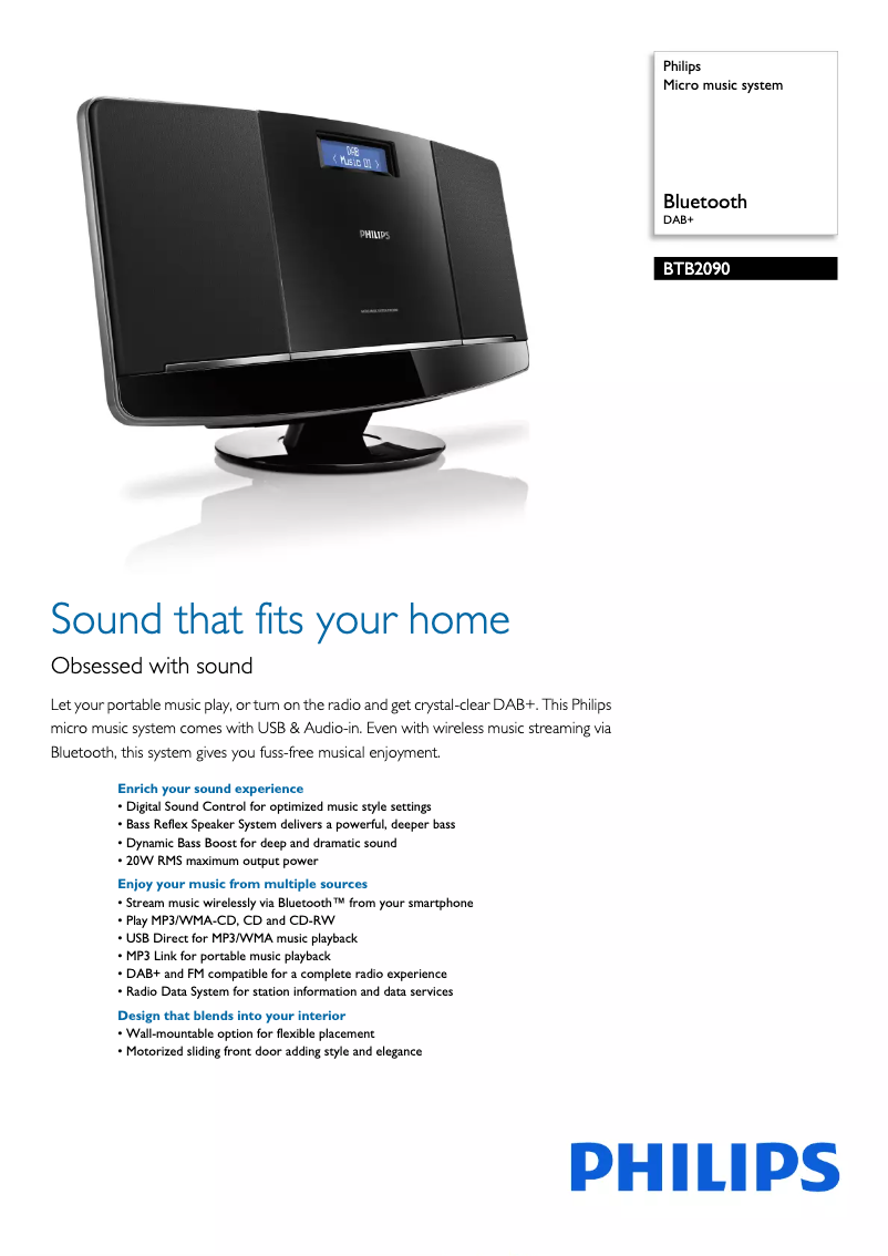 Page 1 of the manual Technical Sheet Philips BTB2090