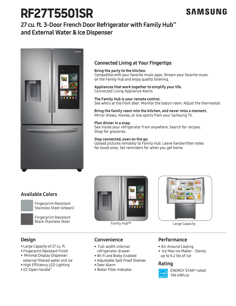 Page 1 of the manual Technical Sheet Samsung RF27T5501SG/AA