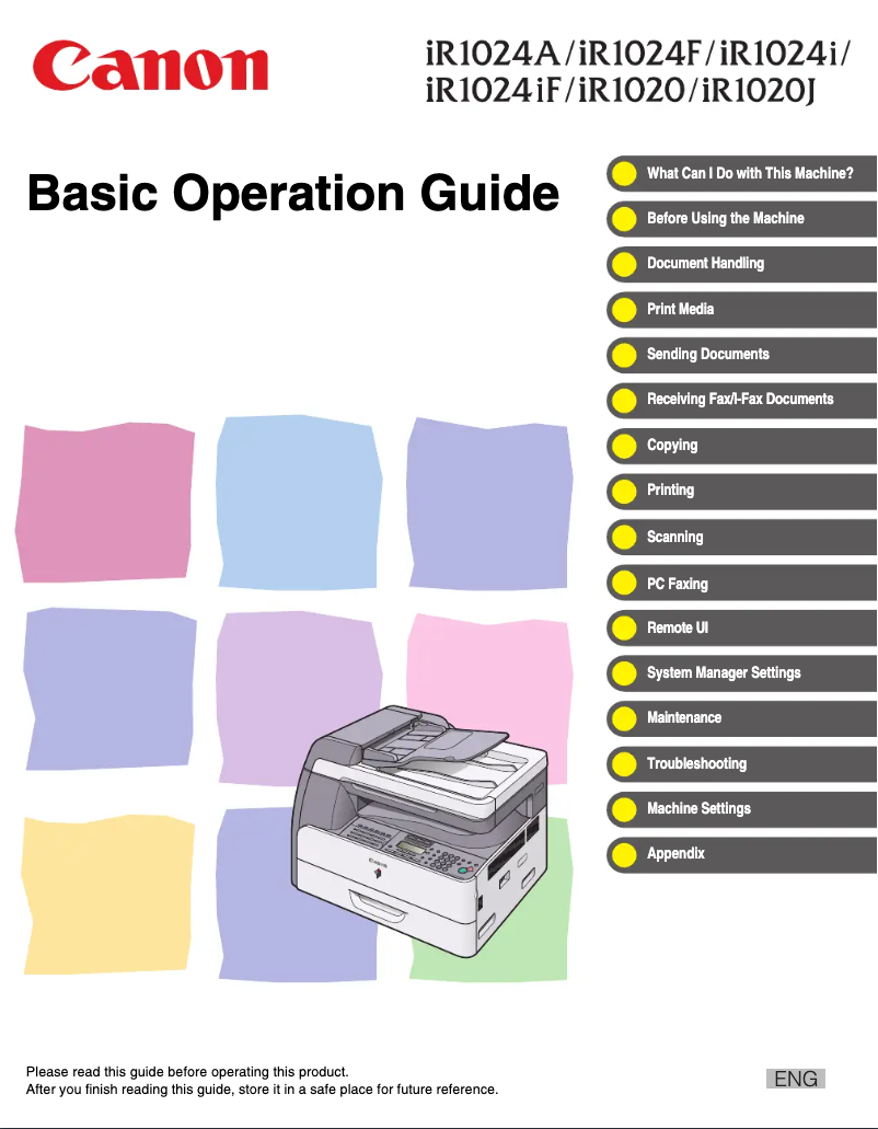 Page 1 of the manual User Manual Canon imageRUNNER 1024iF