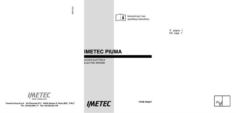 Page 1 of the manual User Manual Imetec Piuma 8630