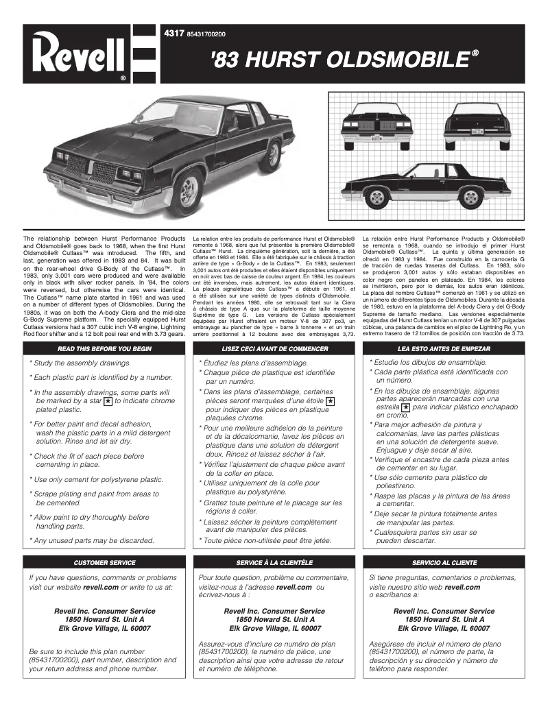 Page 1 of the manual User Manual Revell '83 Hurst Oldsmobile