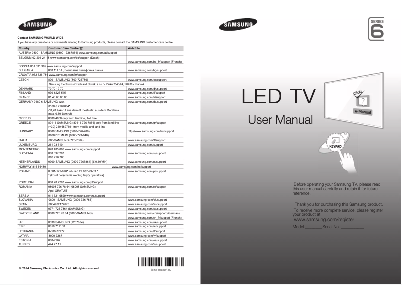 Page 1 of the manual Installation Guide Samsung UE48H6700SL