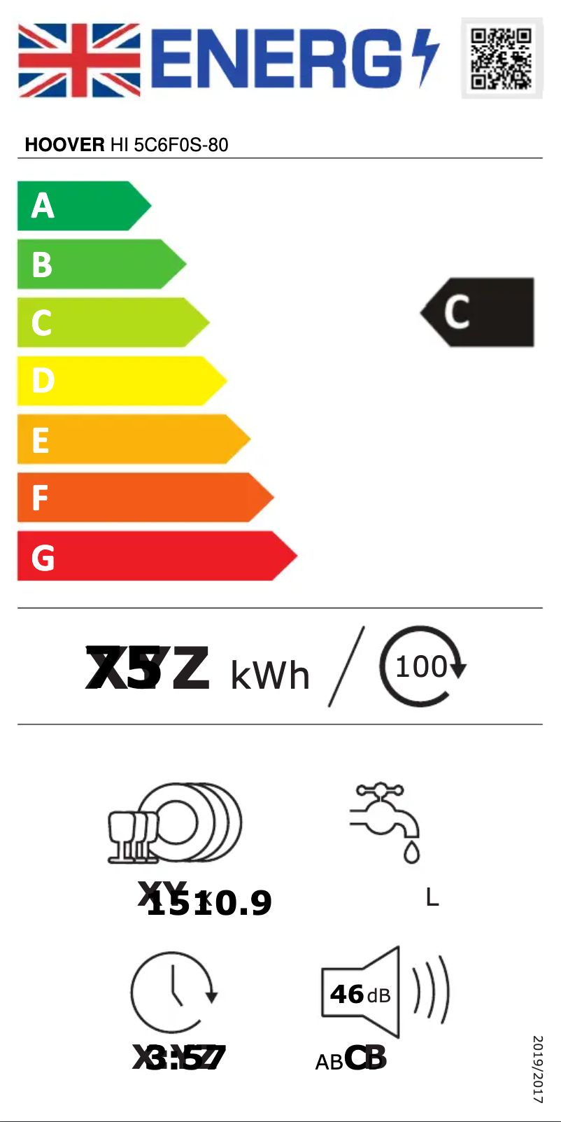Page 1 of the manual Energy Label Hoover HI 5C6F0S-80
