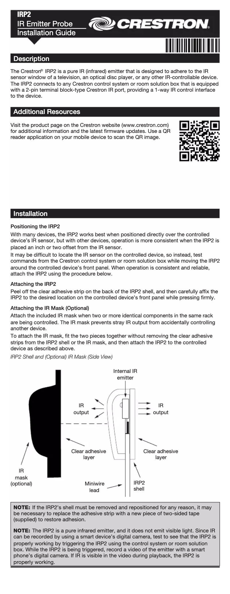 Image de la première page du manuel de l'appareil IRP2