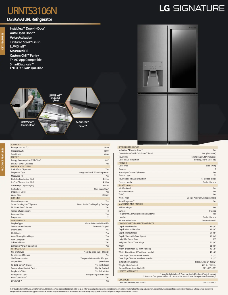 First page image of the manual for Signature URNTS3106N