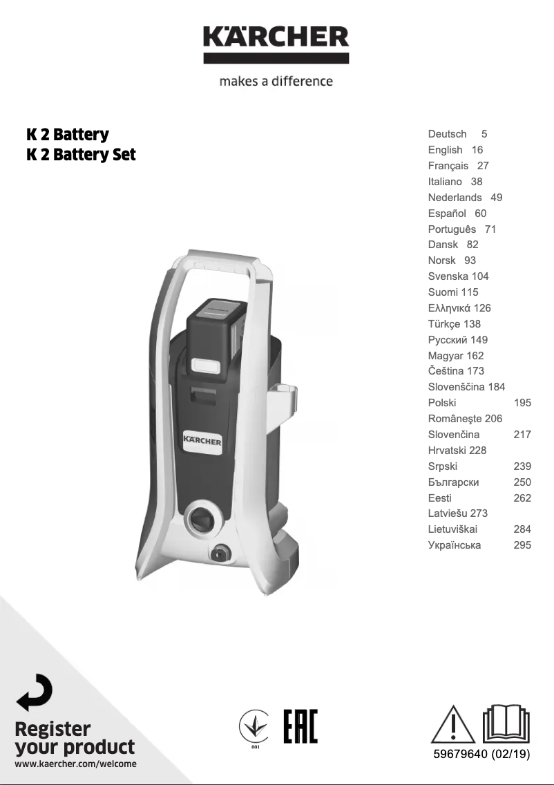 Page 1 de la notice Manuel utilisateur Kärcher K2