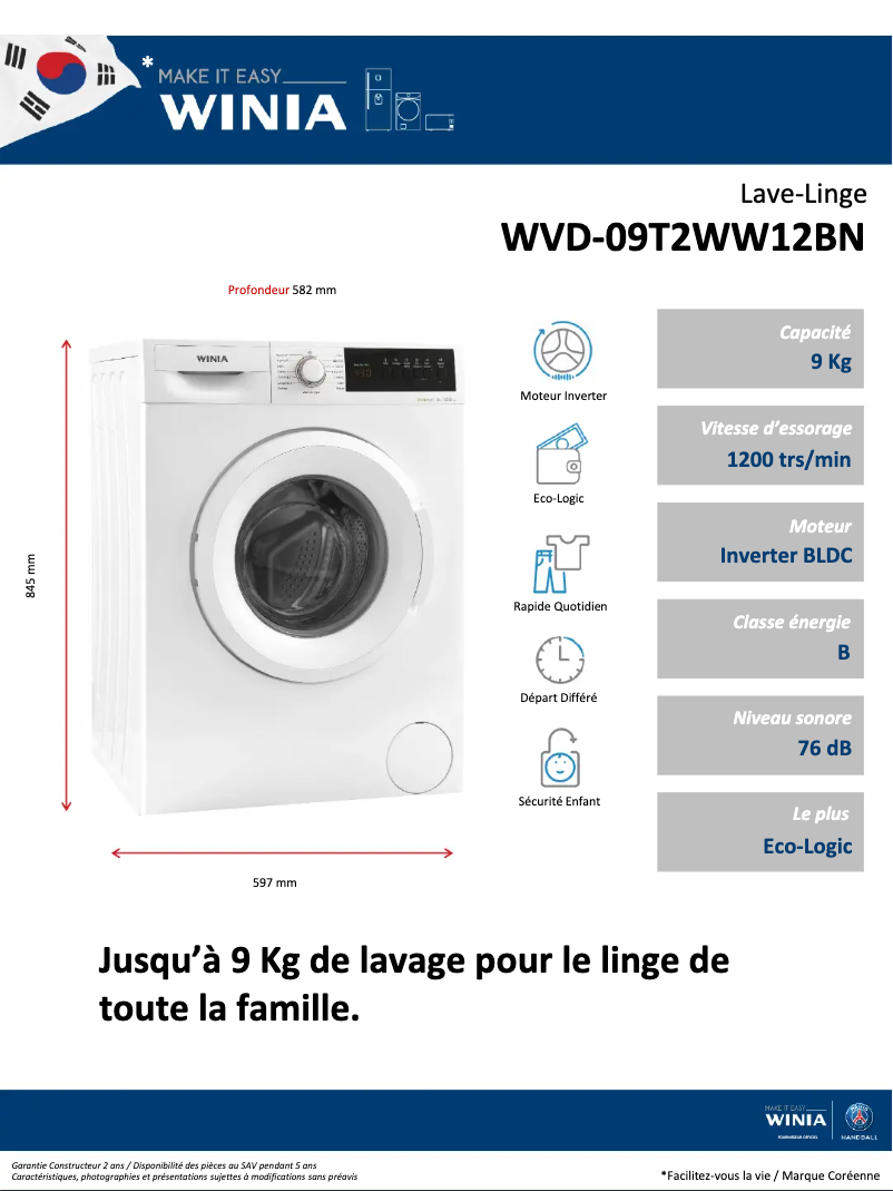 First page image of the manual for WVD-09T2WW12BN
