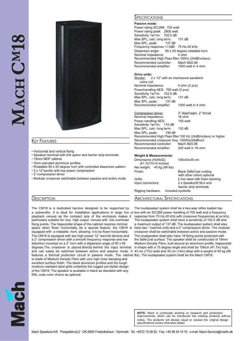 Page 1 of the manual Technical Sheet Martin CM18
