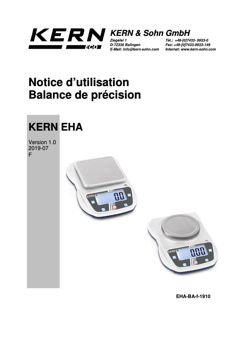 Page 1 of the manual User Manual Kern EHA 500-2