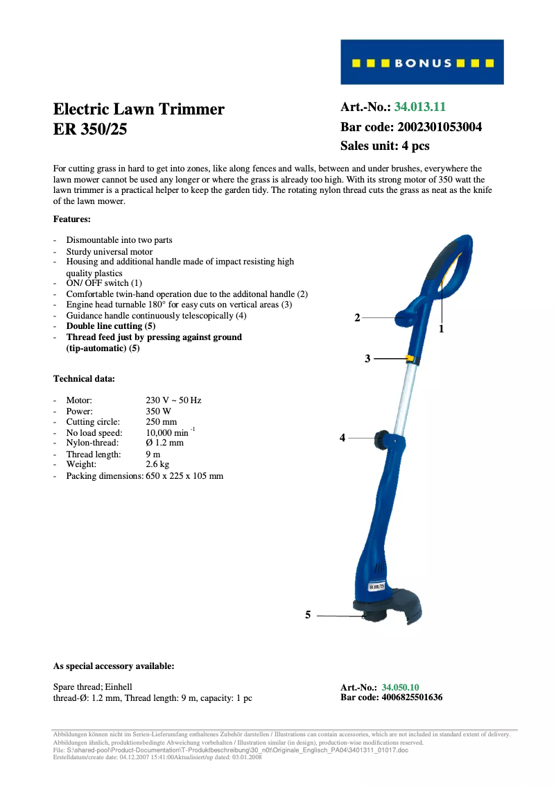 First page image of the manual for ER 350/25