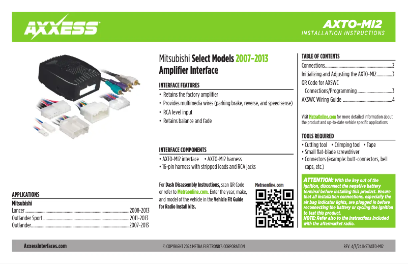 First page image of the manual for AXTO-MI2