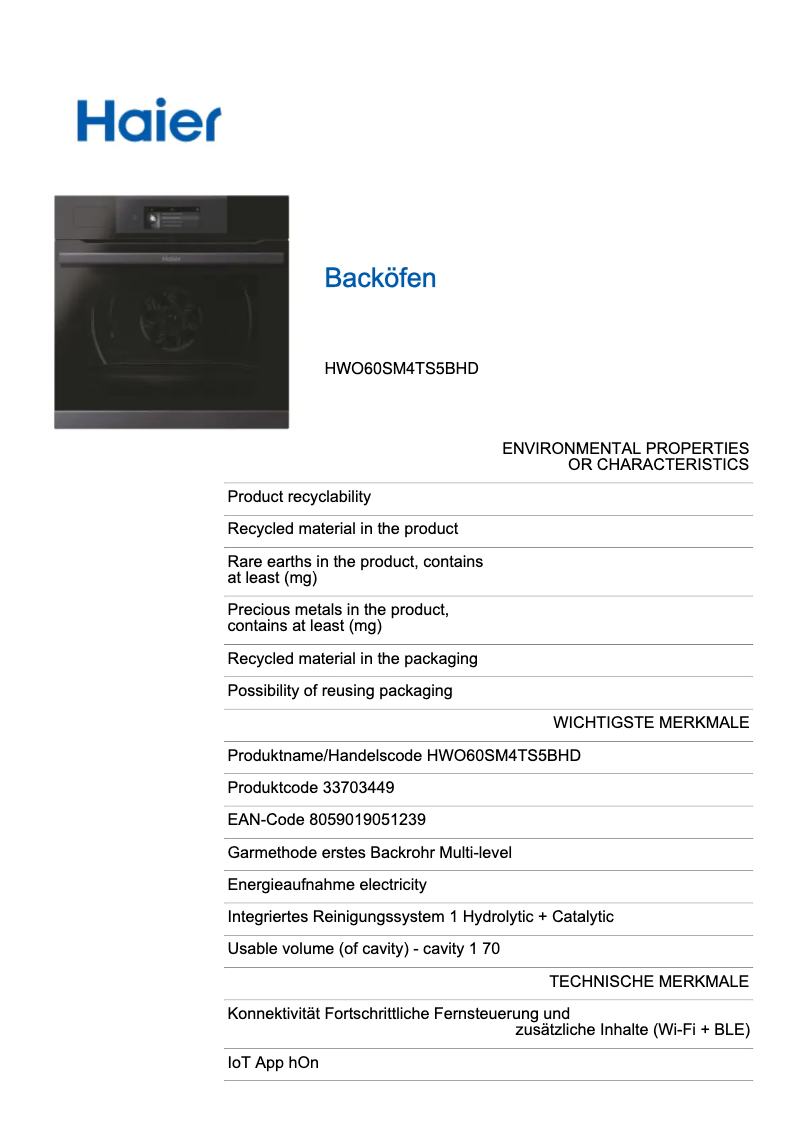 Page 1 of the manual Energy Label Haier HWO60SM4TS5BHD