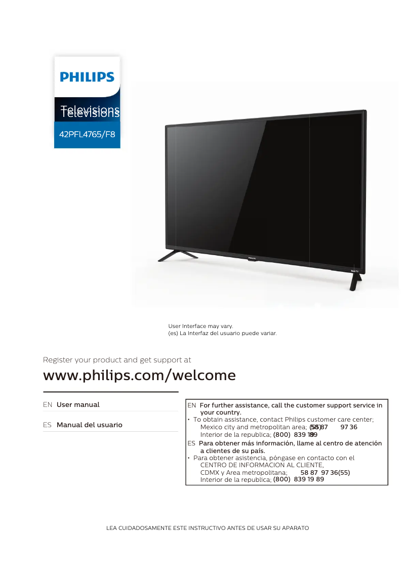 First page image of the manual for 42PFL4765