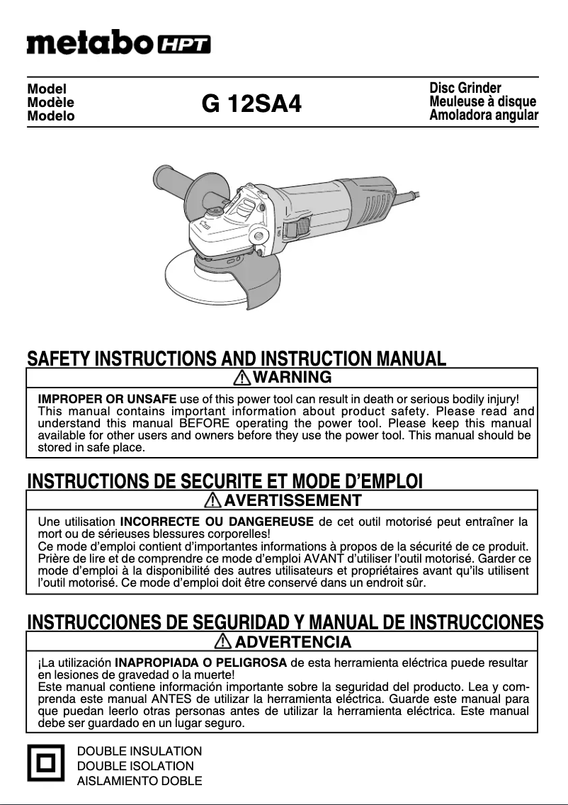 Page 1 of the manual User Manual HiKOKI G12SA4