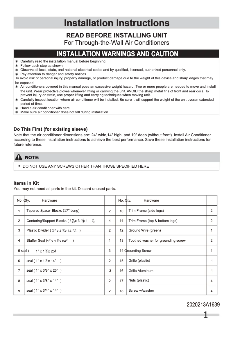 First page image of the manual for FFTA1233Q2