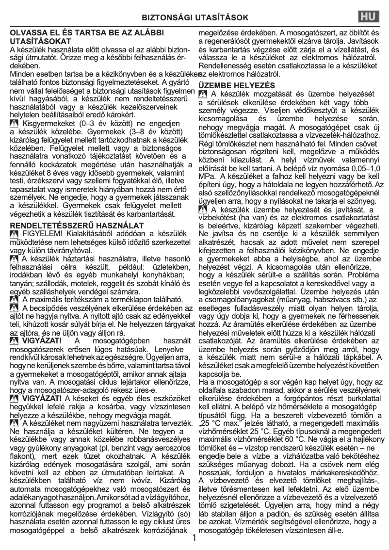 Page 1 of the manual Safety Instructions Whirlpool W7F HS51