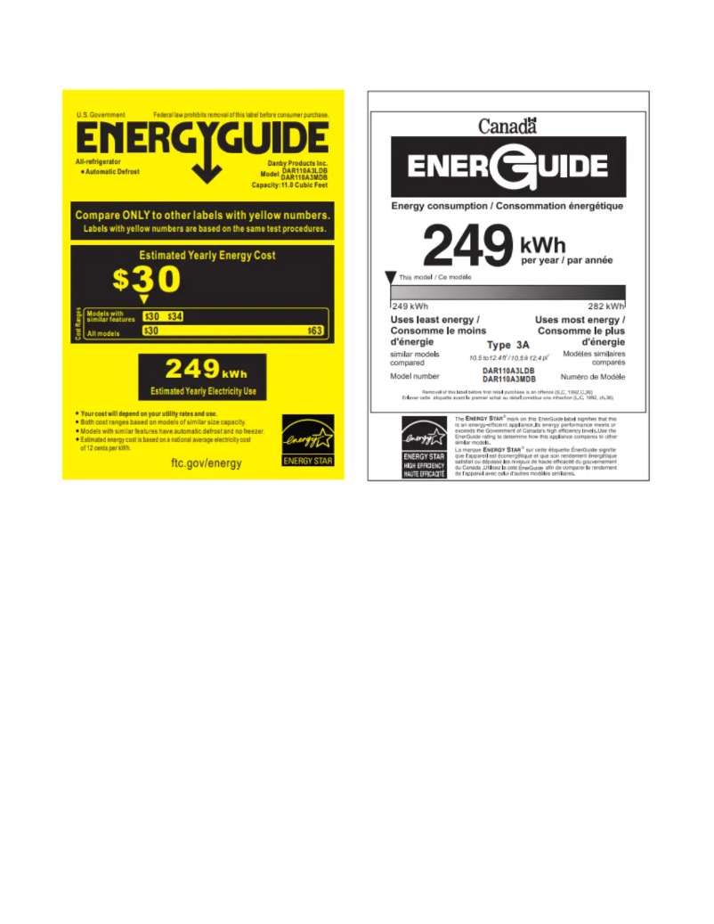 Page 1 of the manual Energy Label Danby Contemporary Classic DAR110A3MDB