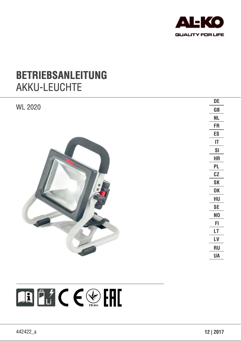 Page 1 of the manual User Manual AL-KO WL 2020