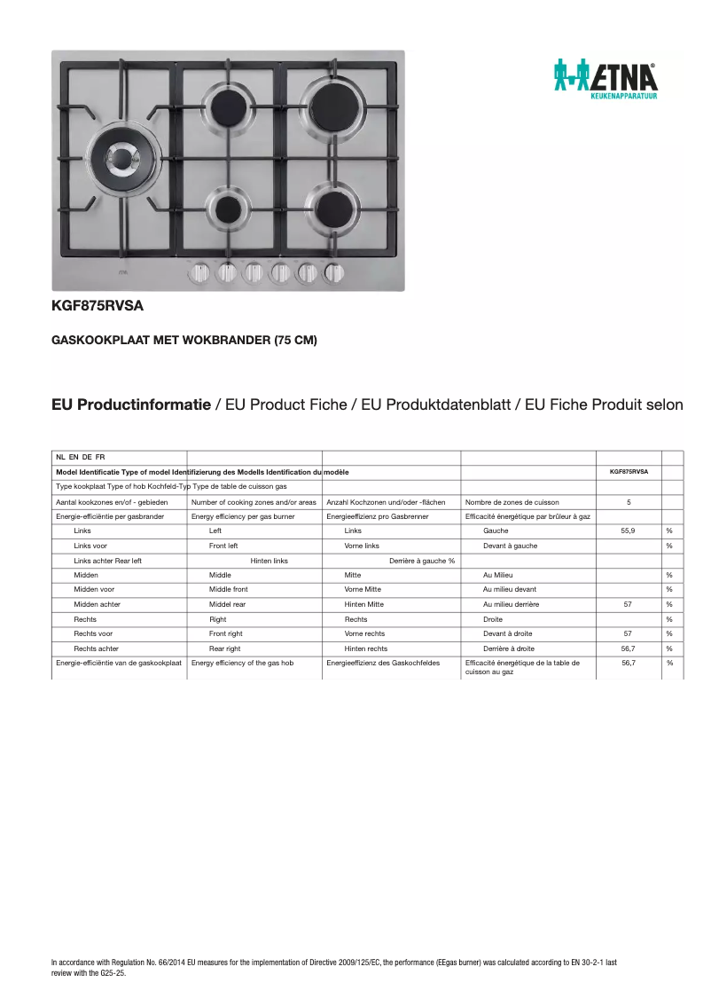 First page image of the manual for KGF875RVSA