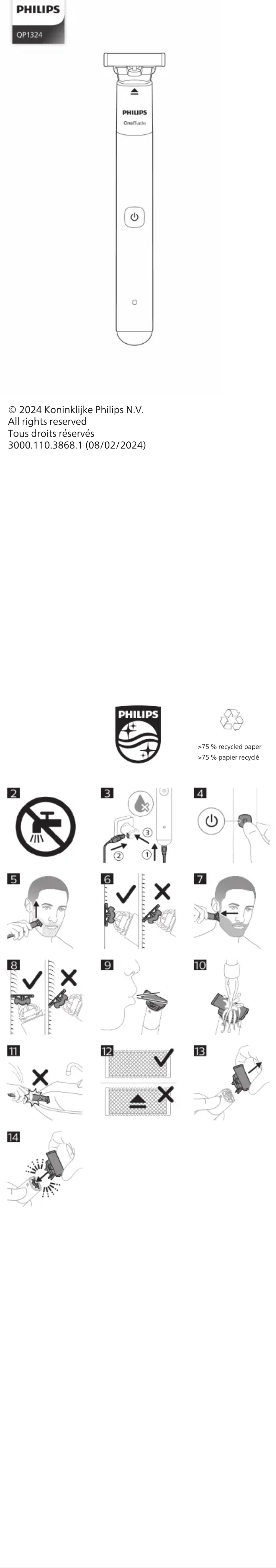 First page image of the manual for OneBlade QP1324