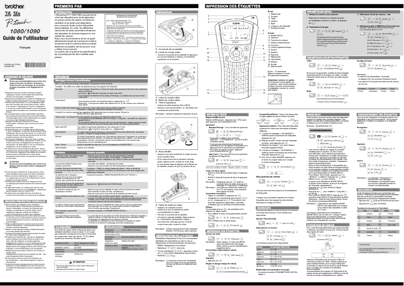 Page 1 of the manual User Manual Brother PT-1090